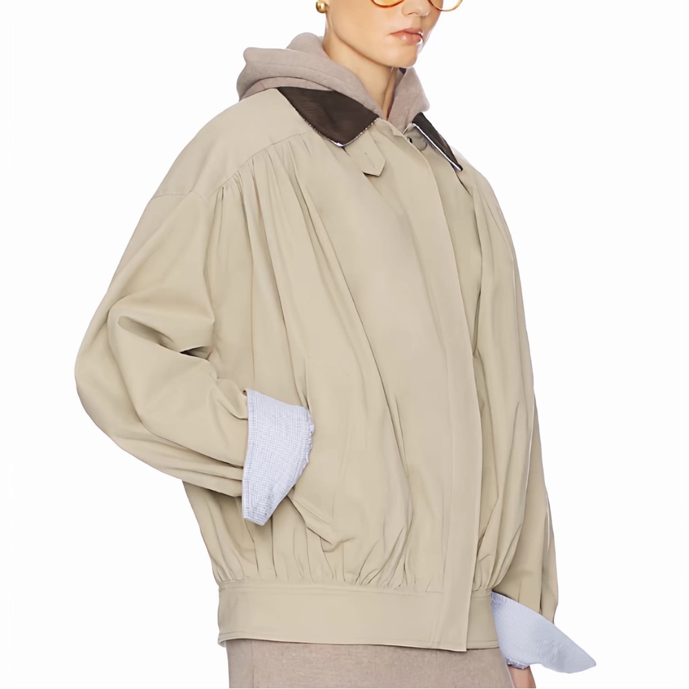 The Shirred Bomber Jacket With Corduroy Collar in Sandstone
